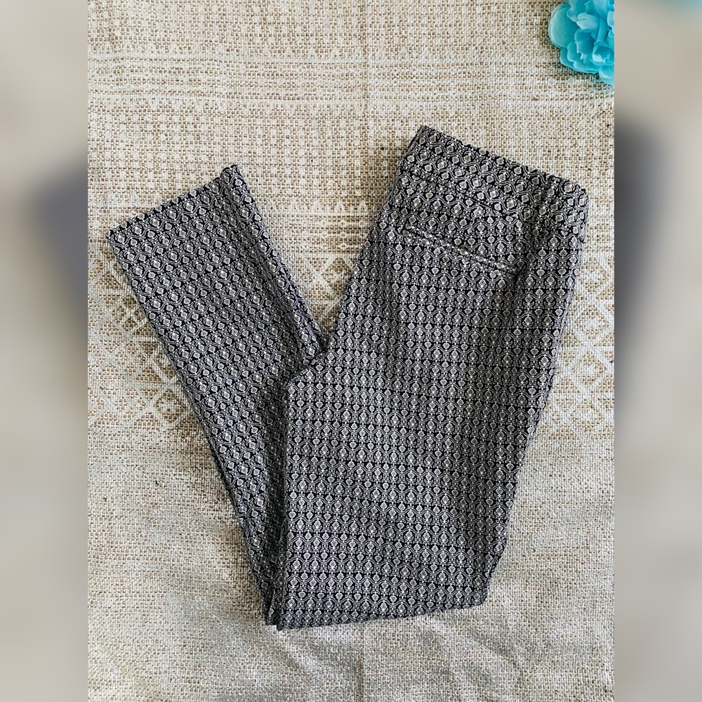 Damask Black White Grey Pattern Cigarette Leg Pant